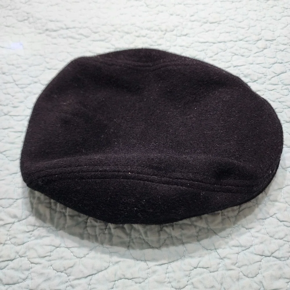 Kids R Us Black Wool Blend Newsboy Flat Cap Hat Sz 4T Elastic Back Vintage Style